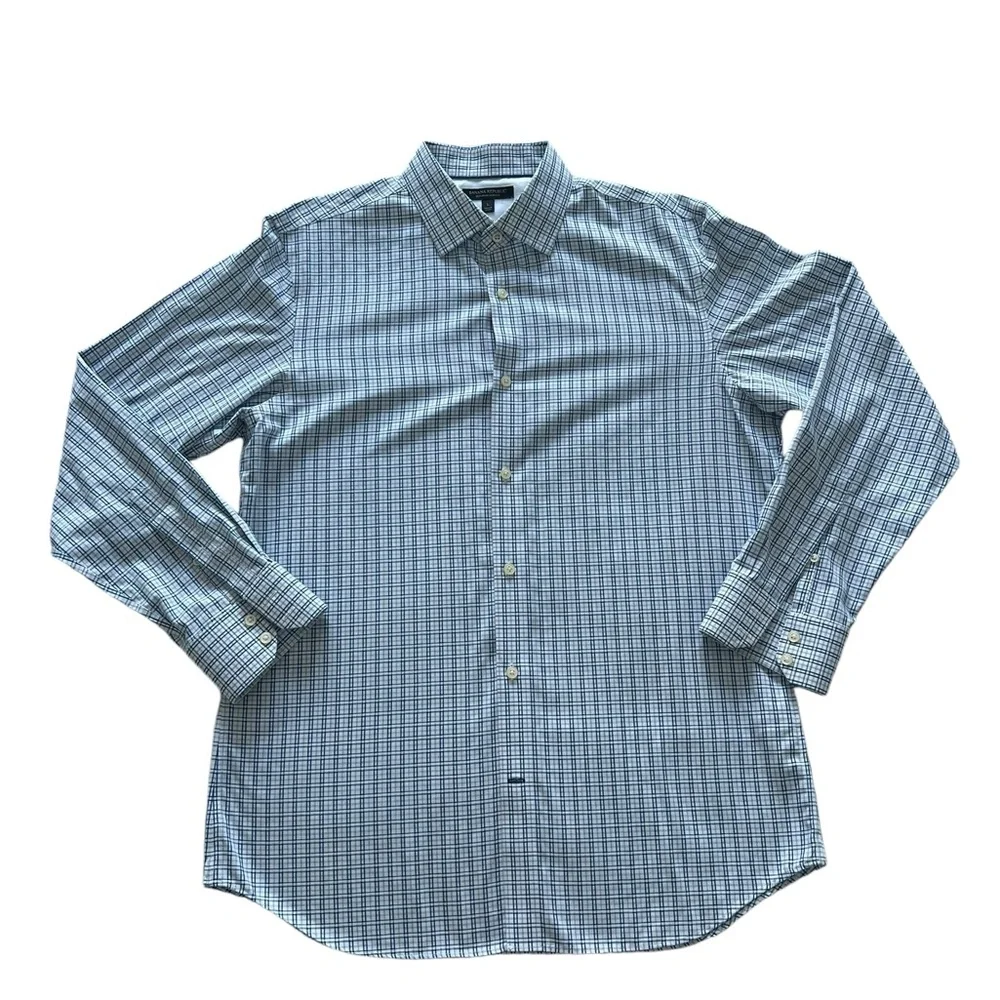 Banana Republic Non-iron slim fit long sleeve dress shirt Blue plaid‎ Size Large